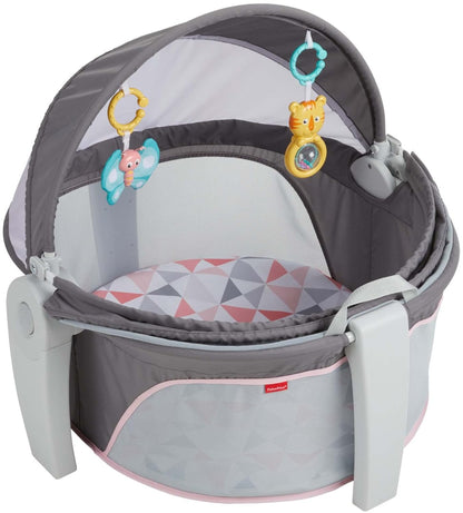 Fisher-Price Portable Bassinet On-The-Go Baby Dome, Travel Play Space with Developmental Newborn Toys & Canopy, Rosy Windmill