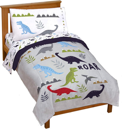 Jay Franco Trend Collector Dinosaur Roar 4 Piece Toddler Bed Set - Includes Comforter & Sheet Set - Super Soft Fade Resistant Microfiber Bedding