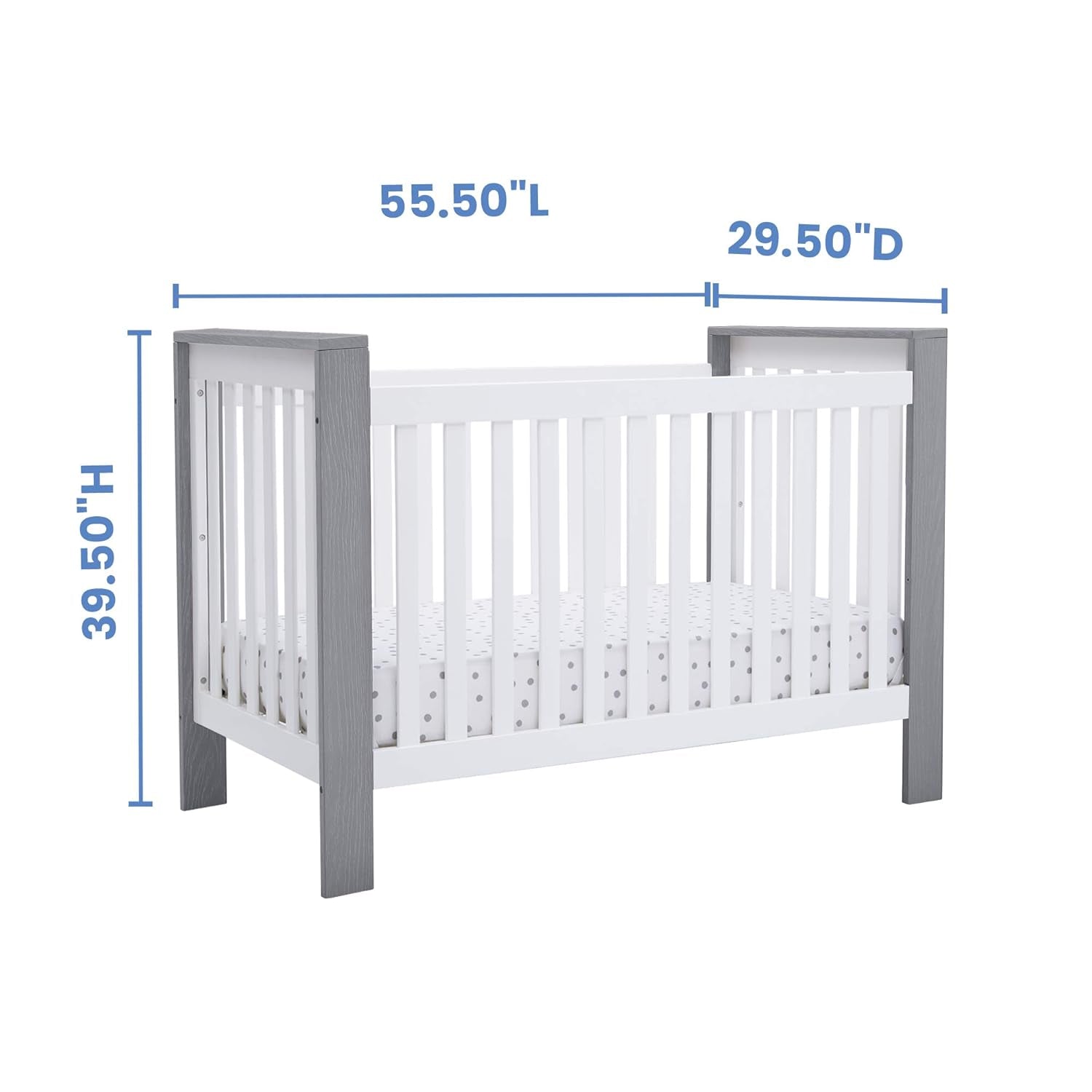 Delta Children Miles 4-In-1 Convertible Crib, Bianca White/Textured Limestone