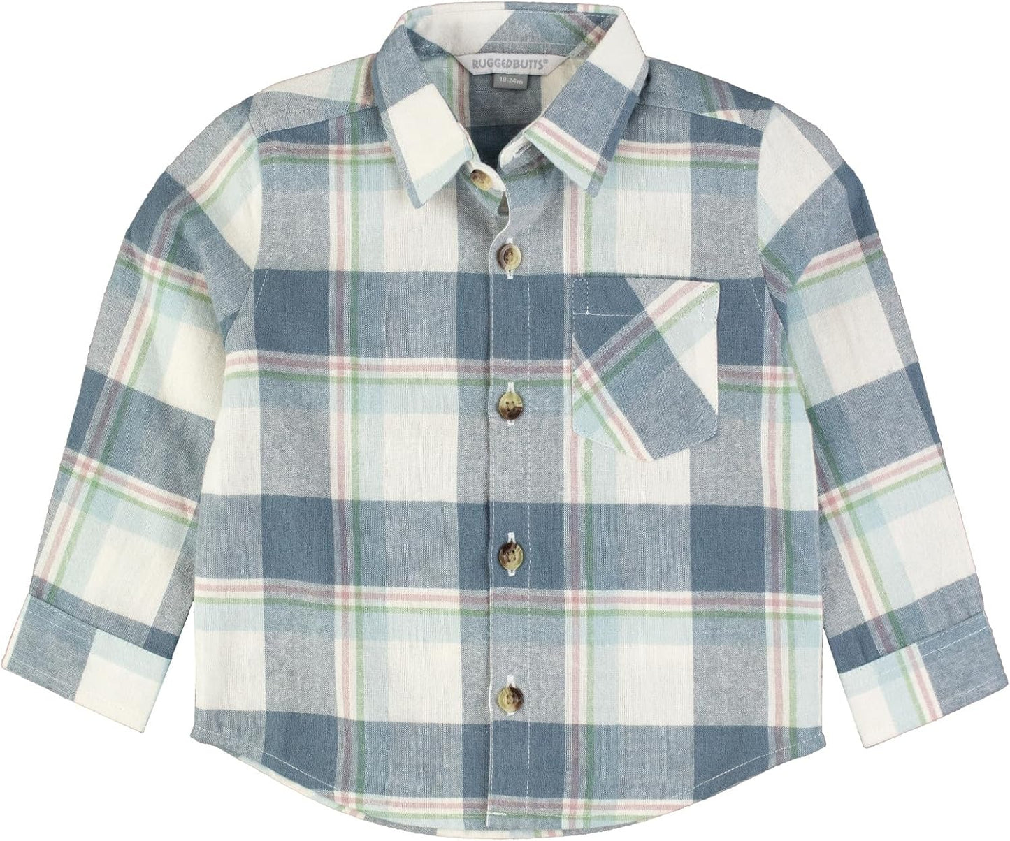 RUGGEDBUTTS® Baby/Toddler Boys Solid Cotton Long Sleeve Button down Shirt with Button Tabs