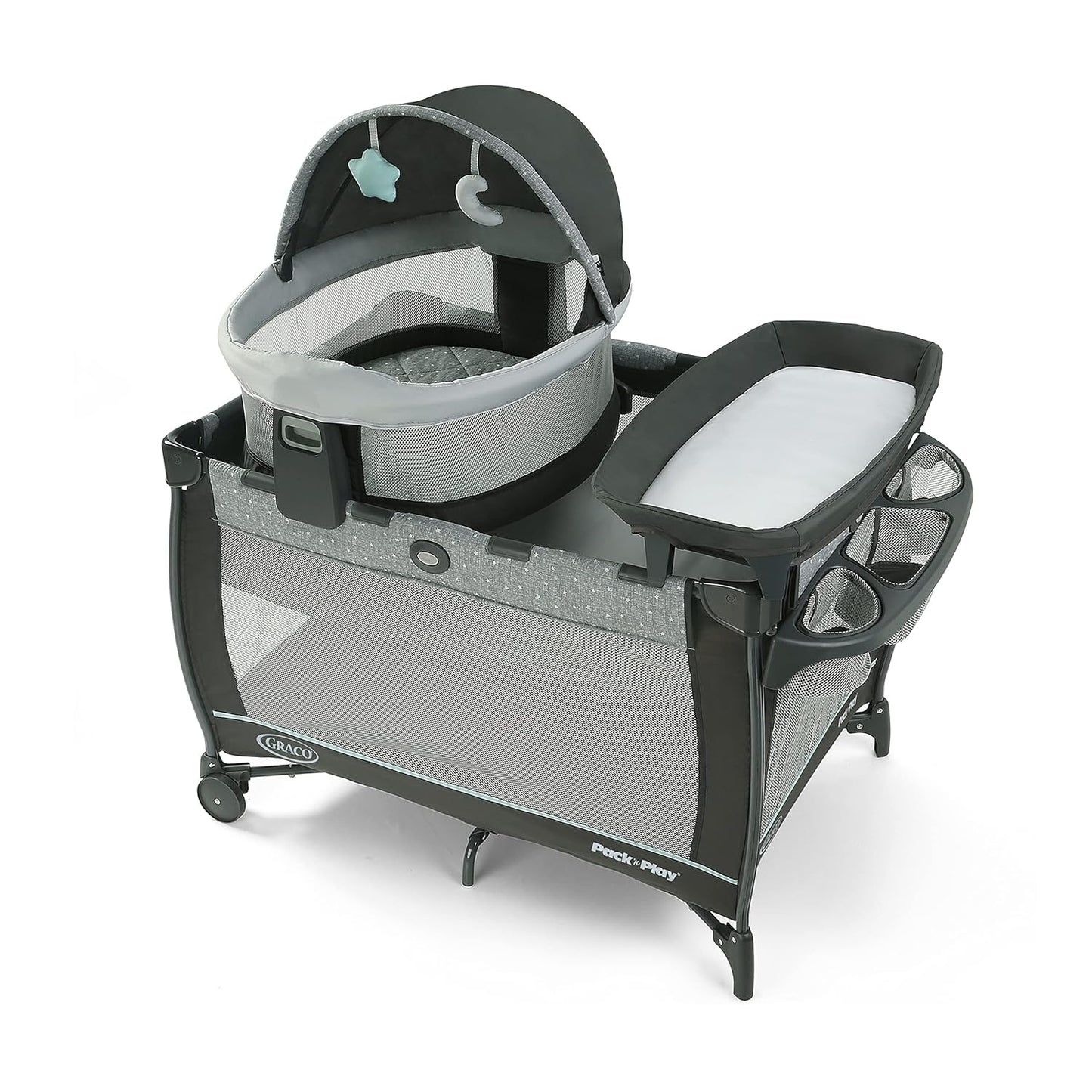 Graco Pack N Play Travel Dome DLX Playard, Astin with Portable Bassinet and Integrated Storage Organizer