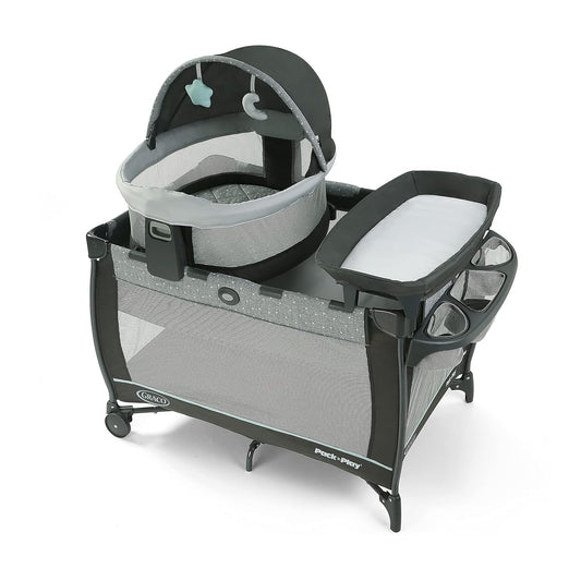 Graco Pack N Play Travel Dome DLX Playard, Astin with Portable Bassinet and Integrated Storage Organizer