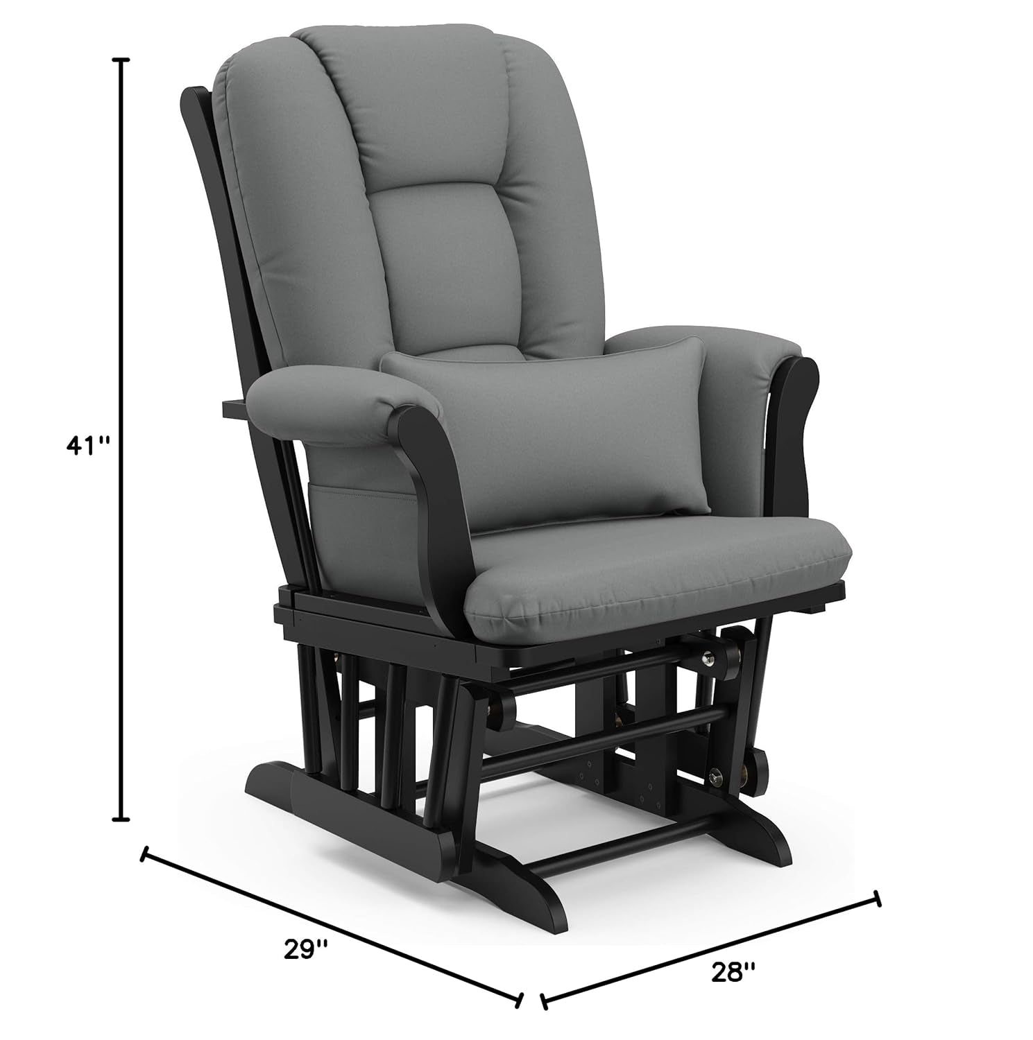 Storkcraft Tuscany Custom Glider and Ottoman with Free Lumbar Pillow (Black/Grey) - Cleanable Upholstered Comfort Rocking Nursery Chair with Ottoman