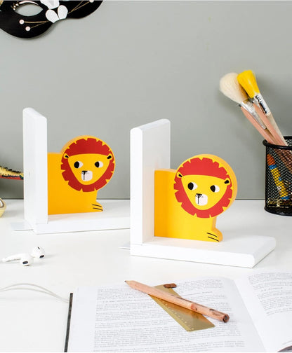 Kids Bookends- Wooden Lion King Bookends for Boys - Wood Lion Nursery Room Decorative Bookends