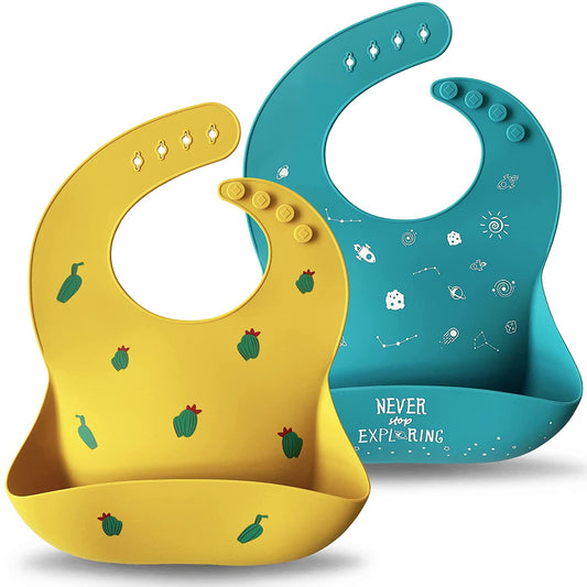 Moonkie Silicone Baby Bibs Set of 2 | BPA Free Waterproof | Soft Durable Adjustable Silicone Bibs for Babies & Toddlers(Teal/Kodak)