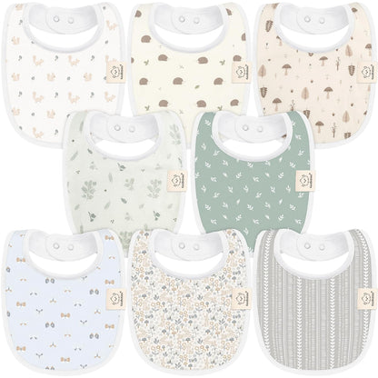 8-Pack Organic Baby Bibs for Boys, Girls - Soft Cotton Drooling and Teething Baby Bibs, Baby Girl Bibs, Baby Boy Bibs, Baby Drool Bibs for Baby Girl, Boy, Newborn Infant Bibs (Grayscale)