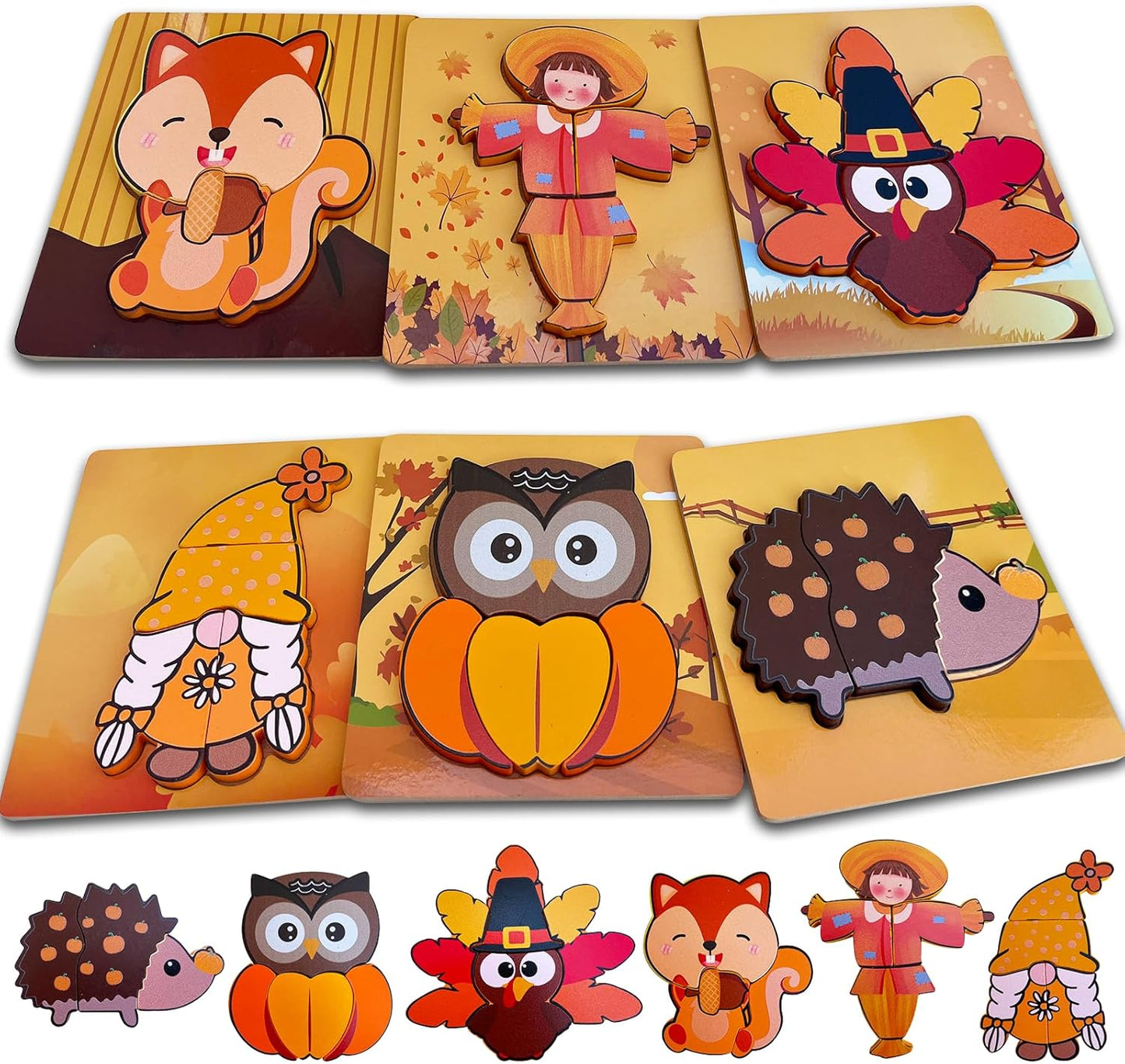 Wooden Puzzles for Toddlers 6 Pack Wooden Puzzles Toddler Toys for 3 4 5 Year Old Boys Girls (Fall)