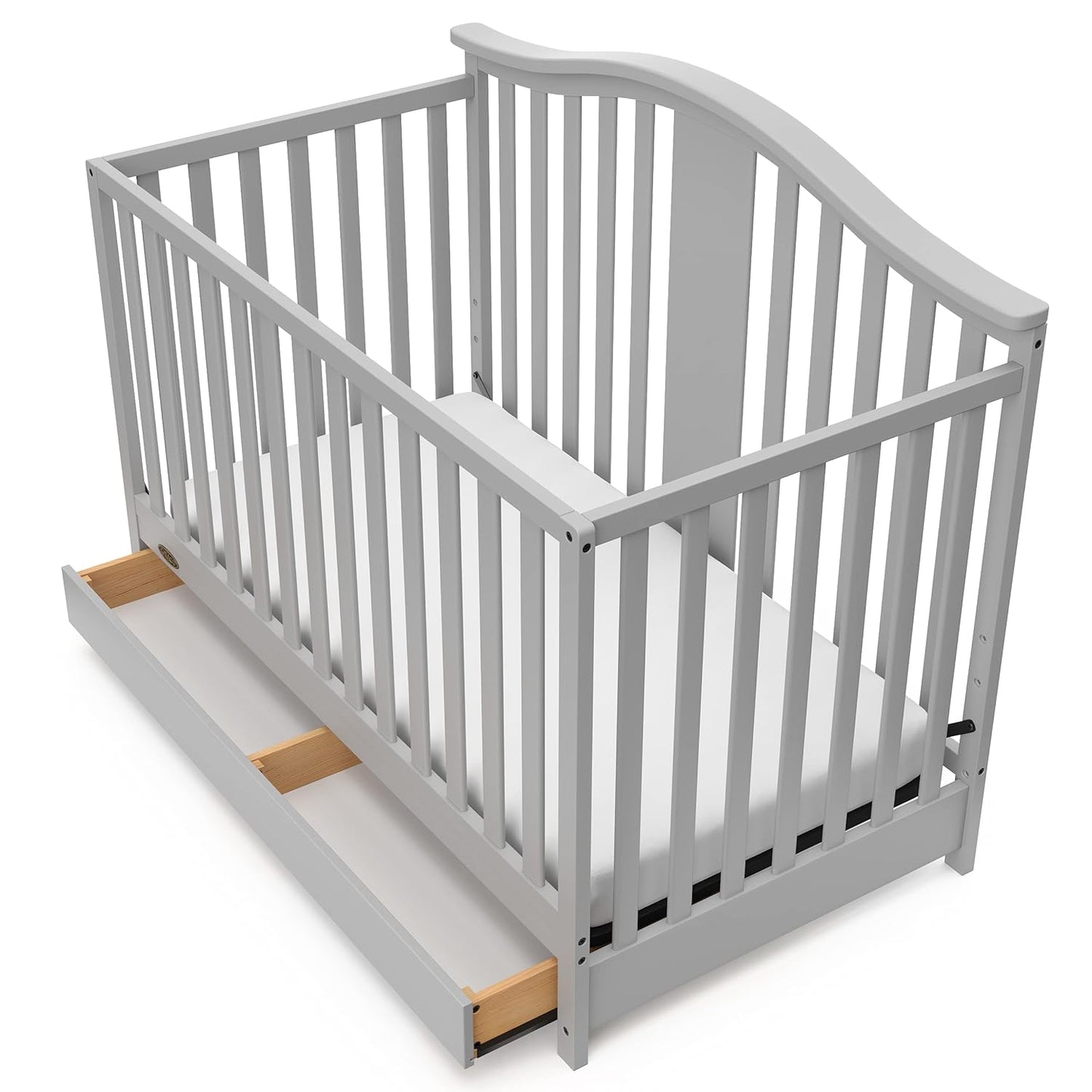 Graco Solano 4-In-1 Convertible Crib with Drawer (Pebble Gray) – GREENGUARD Gold Certified, Crib with Drawer Combo, Includes Full-Size Nursery Storage Drawer, Converts to Toddler Bed and Full-Size Bed