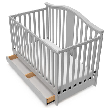 Graco Solano 4-In-1 Convertible Crib with Drawer (Pebble Gray) – GREENGUARD Gold Certified, Crib with Drawer Combo, Includes Full-Size Nursery Storage Drawer, Converts to Toddler Bed and Full-Size Bed