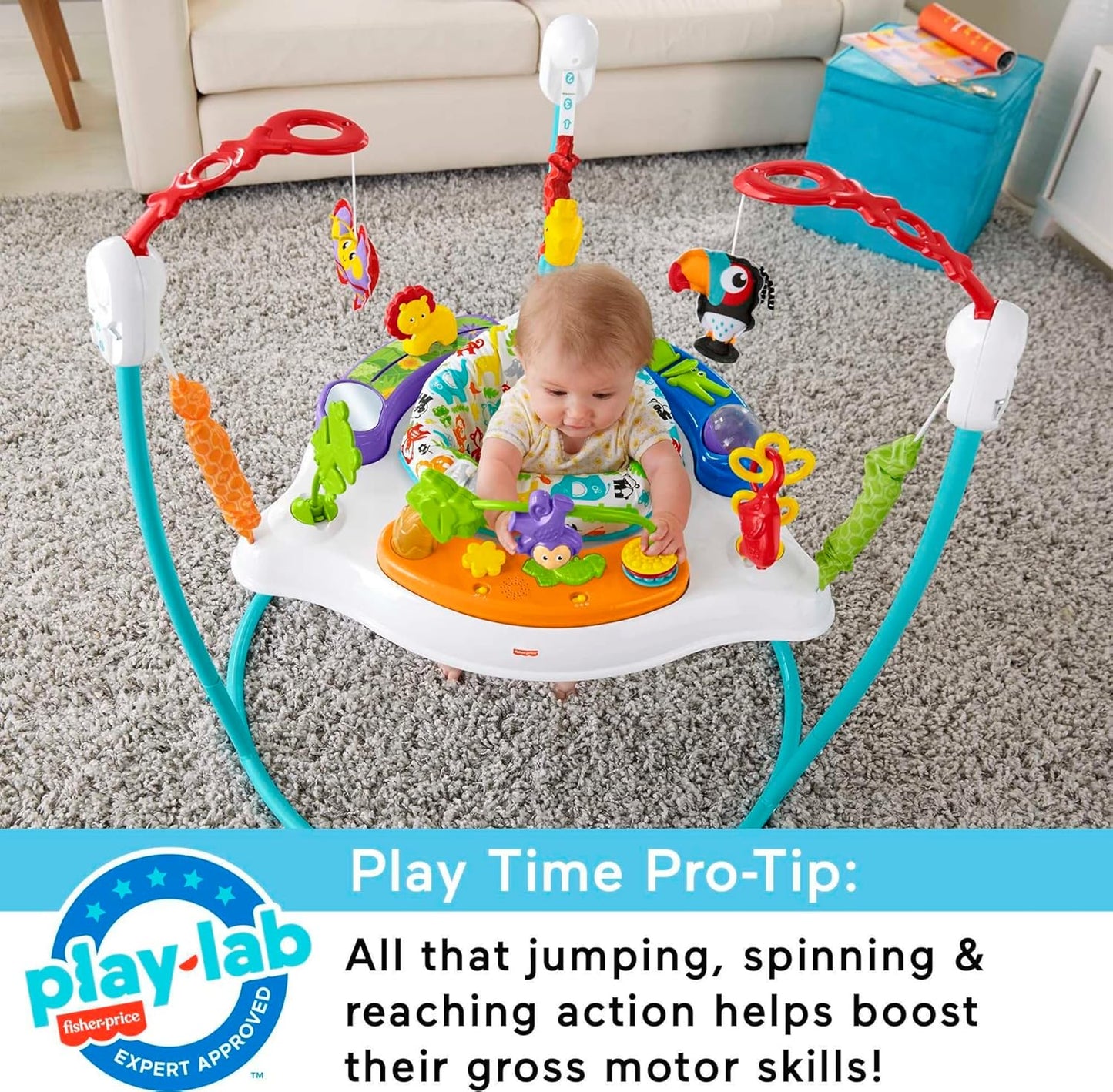 Fisher-Price Baby Bouncer Animal Activity Jumperoo Musical Play Center with Lights Sounds & Developmental Toys