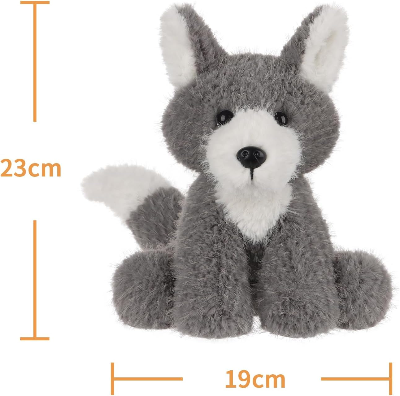 Apricot Lamb Curious Wolf Plush Stuffed Animals for Kids, Soft Cute Plush Toys for Baby Girl and Boy, Fluffy Curious Wolf Grey 7.5 Inches