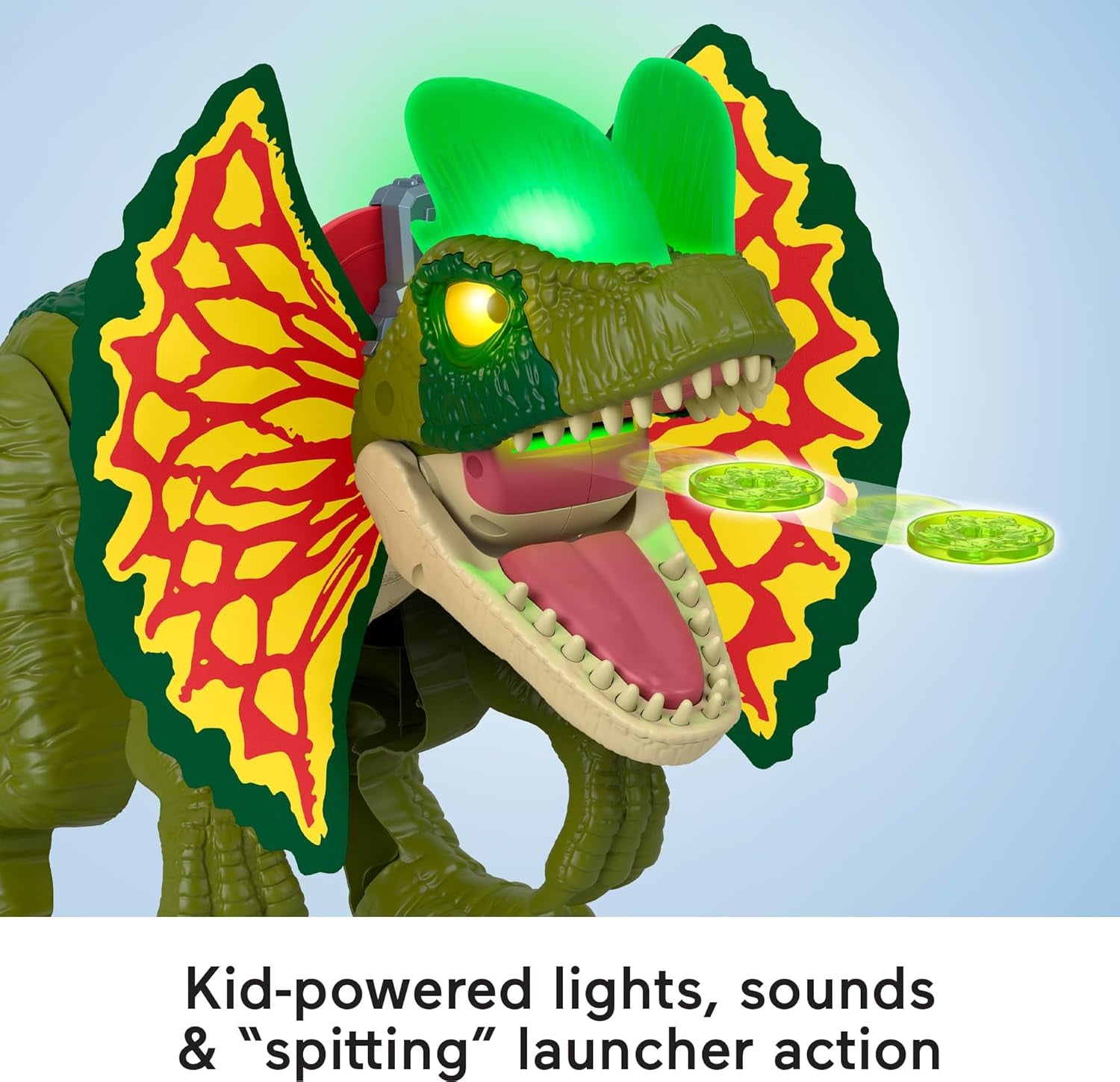 Fisher-Price Imaginext Jurassic World Dinosaur Toy Thrash Attack Dilophosaurus 16+ Inch with Lights & Sounds for Pretend Play Kids Ages 3+ Years