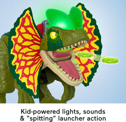 Fisher-Price Imaginext Jurassic World Dinosaur Toy Thrash Attack Dilophosaurus 16+ Inch with Lights & Sounds for Pretend Play Kids Ages 3+ Years