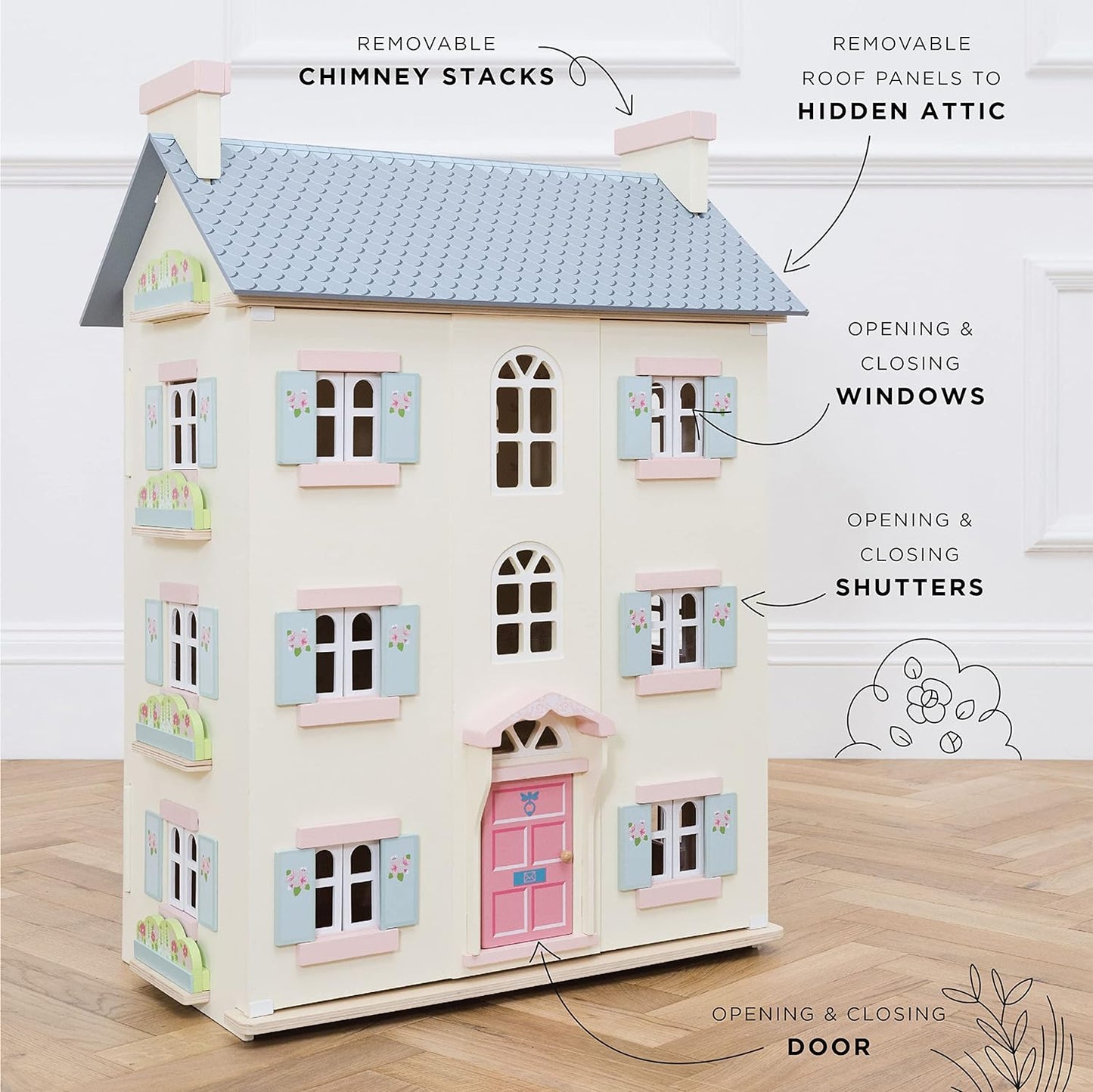 Le Toy Van - Iconic Sophie'S Large Wooden Doll House | Dream House Wooden Dolls House Play Set | Great as a Gift | Suitable for Ages 3+