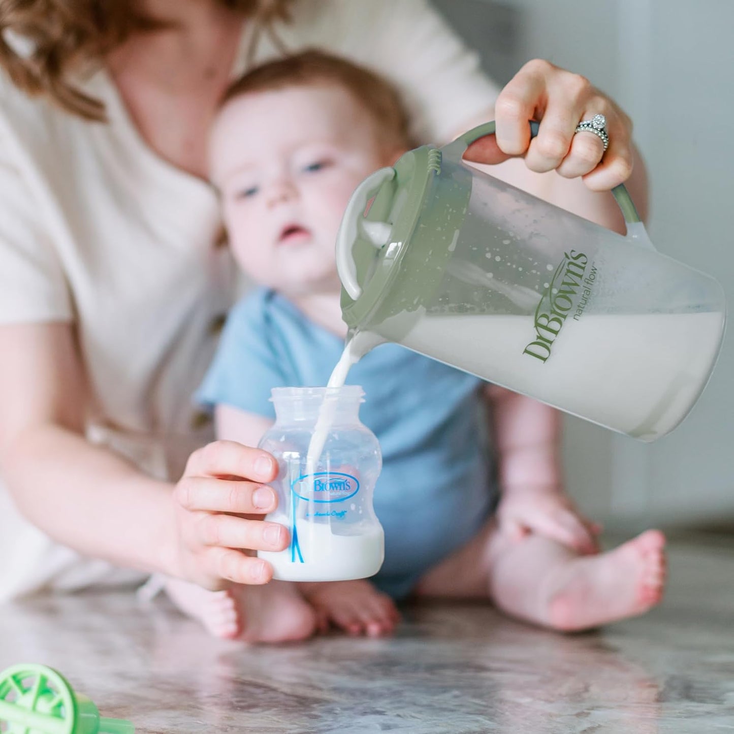 Dr. Brown'S Baby Formula Mixing Pitcher with Adjustable Stopper, Locking Lid, & No Drip Spout, 32Oz, BPA Free, Olive