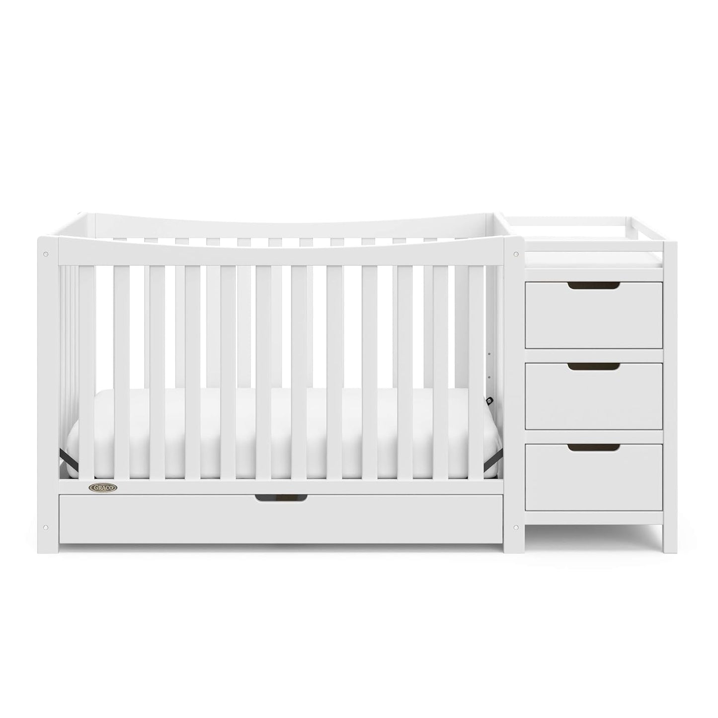 Graco Remi 4-In-1 Convertible Crib & Changer with Drawer (White) – GREENGUARD Gold Certified, Crib and Changing-Table Combo, Includes Changing Pad, Converts to Toddler Bed, Full-Size Bed