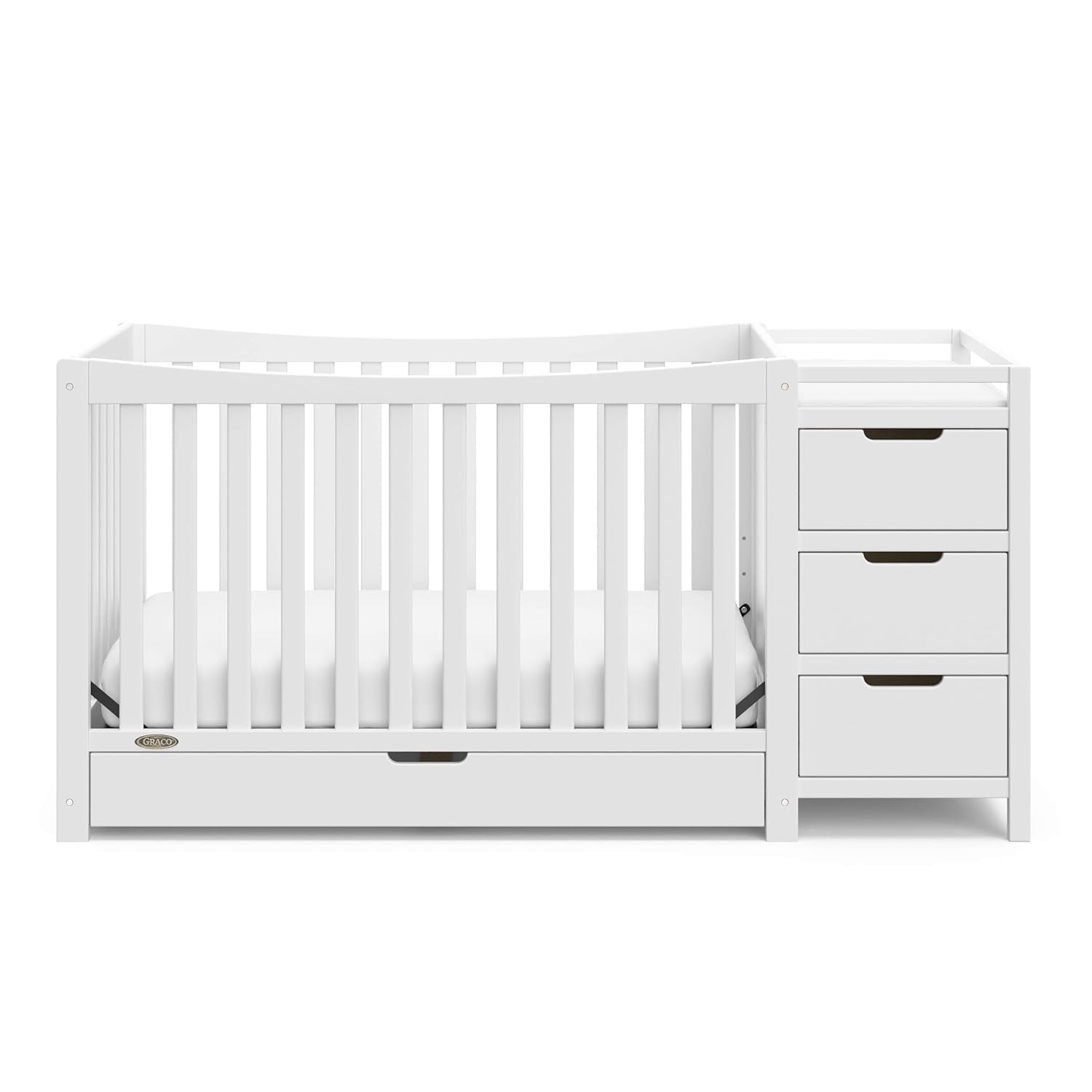 Graco Remi 4-In-1 Convertible Crib & Changer with Drawer (White) – GREENGUARD Gold Certified, Crib and Changing-Table Combo, Includes Changing Pad, Converts to Toddler Bed, Full-Size Bed