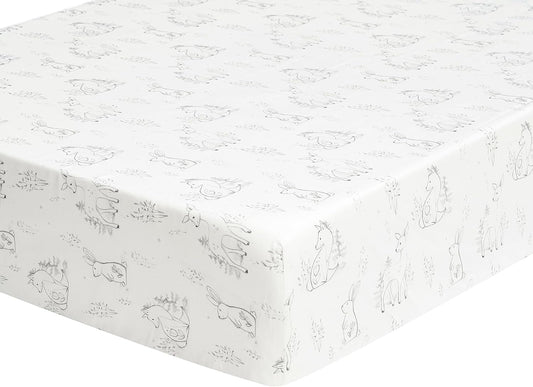 Levtex Baby - Mills Waffle Crib Fitted Sheet - Fits Standard Crib and Toddler Mattress - Tossed Forest Animals and Trees - Charcoal and White - Nursery Accessories - 100% Cotton