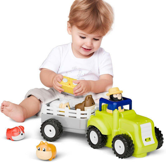 Iplay, Ilearn Toddler Remote Control Farm Tractor Toy, Baby RC Trailer Truck Set, Music Pretend Farmer Animals Vehicle Playset W/Sound, Birthday Gifts for 18 24 Month 2 3 4 Year Old Kids Boys Girls