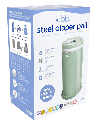 Ubbi Steel Diaper Pail, Odor Locking, No Special Bag Required, Award-Winning, Registry Must-Have, Woodgrain