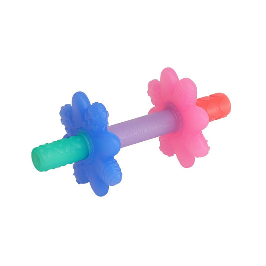 Itzy Ritzy Teensy Tube Teether; Textured Hollow Baby Teething Tube That Reaches Front Teeth & Back Molars, Made of Soft Silicone (Pink Rainbow)