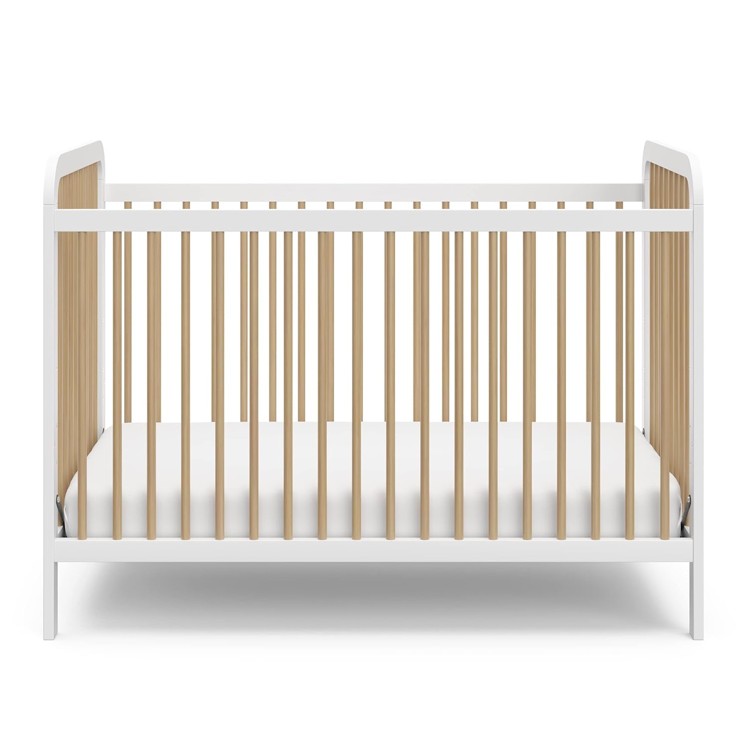 Storkcraft Pasadena 3-In-1 Convertible Crib (White with Driftwood) – GREENGUARD Gold Certified, Converts to Daybed and Toddler Bed, Fits Standard Full-Size Crib Mattress, Adjustable Mattress Height