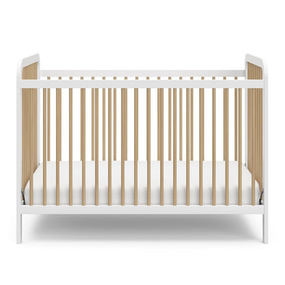 Storkcraft Pasadena 3-In-1 Convertible Crib (White with Driftwood) – GREENGUARD Gold Certified, Converts to Daybed and Toddler Bed, Fits Standard Full-Size Crib Mattress, Adjustable Mattress Height