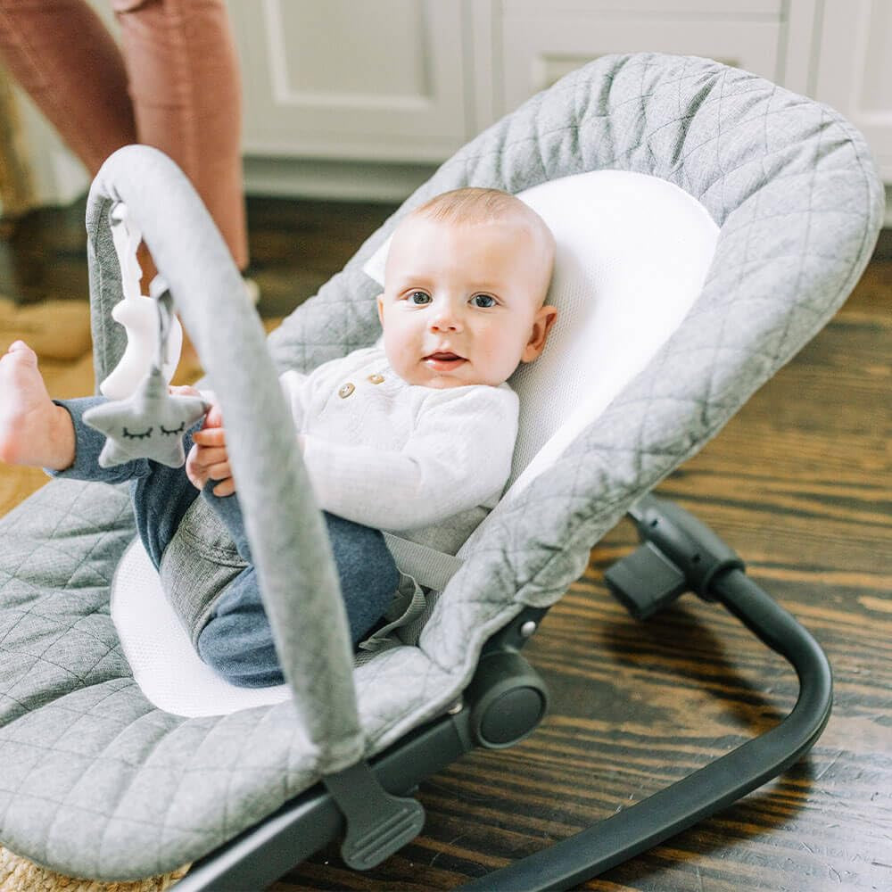 Baby Delight Aura Deluxe | Portable Baby Bouncer for Infants | Baby Rocker | Quilted Charcoal Tweed