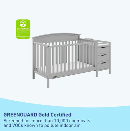 Graco Benton 5-In-1 Convertible Crib and Changer (Pebble Gray) – Crib and Changing Table Combo, Includes Water-Resistant Changing Pad, 3 Drawers, Converts to Toddler Bed, Daybed and Full-Size Bed