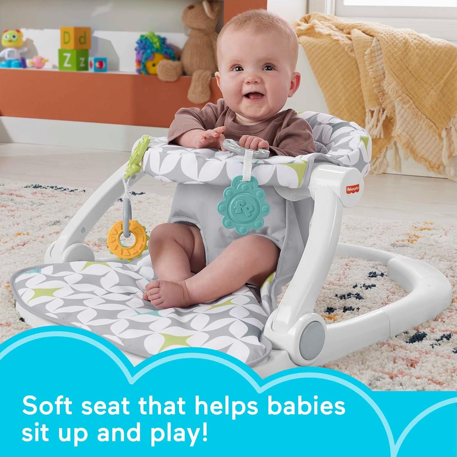 Fisher-Price Portable Baby Chair Sit-Me-Up Floor Seat with Developmental Toys & Machine Washable Seat Pad, Starlight Bursts