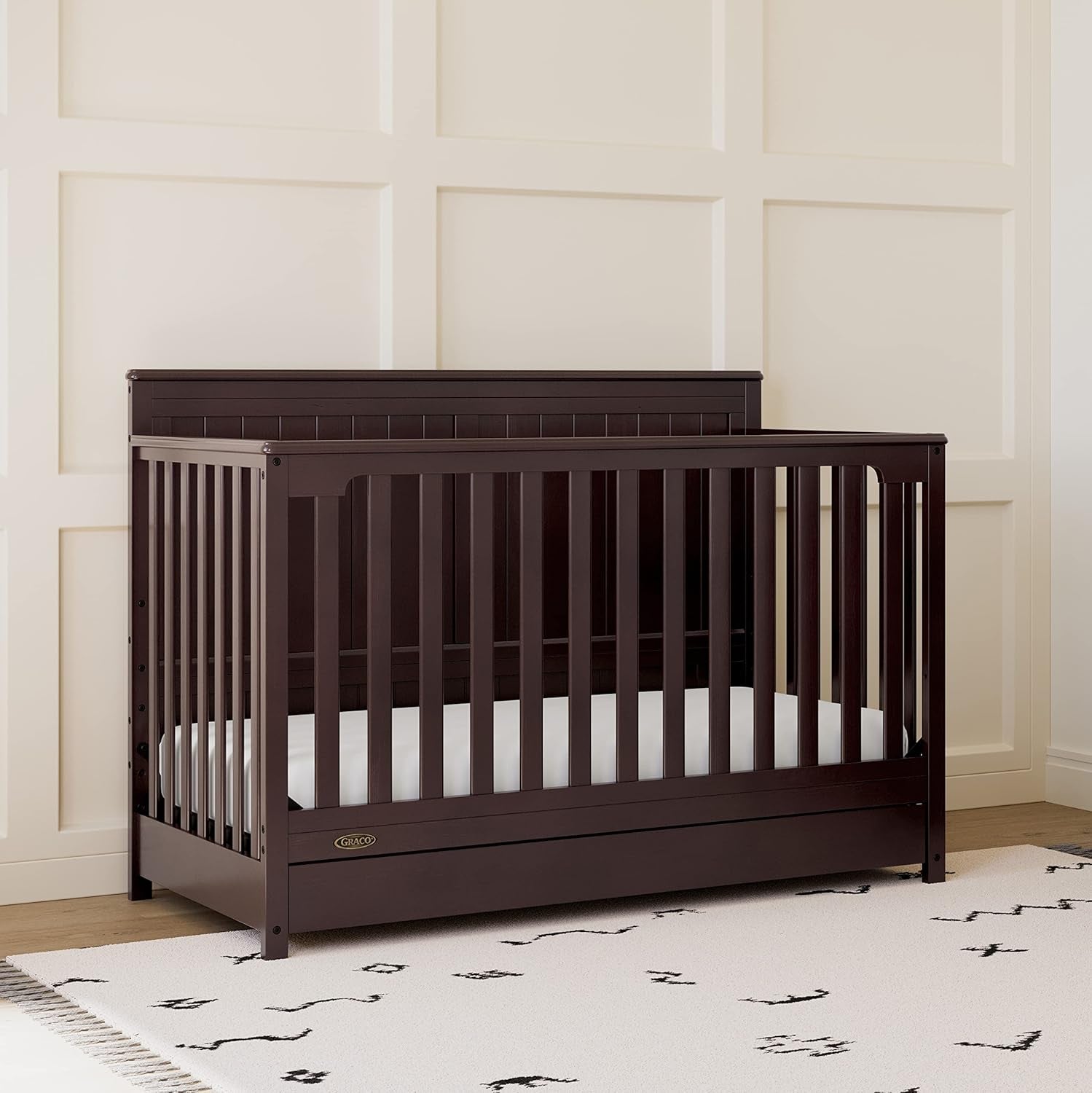 Graco Hadley 5-In-1 Convertible Crib with Drawer (Espresso) – Crib with Drawer Combo, Includes Full-Size Nursery Storage Drawer, Converts from Baby Crib to Toddler Bed, Daybed and Full-Size Bed