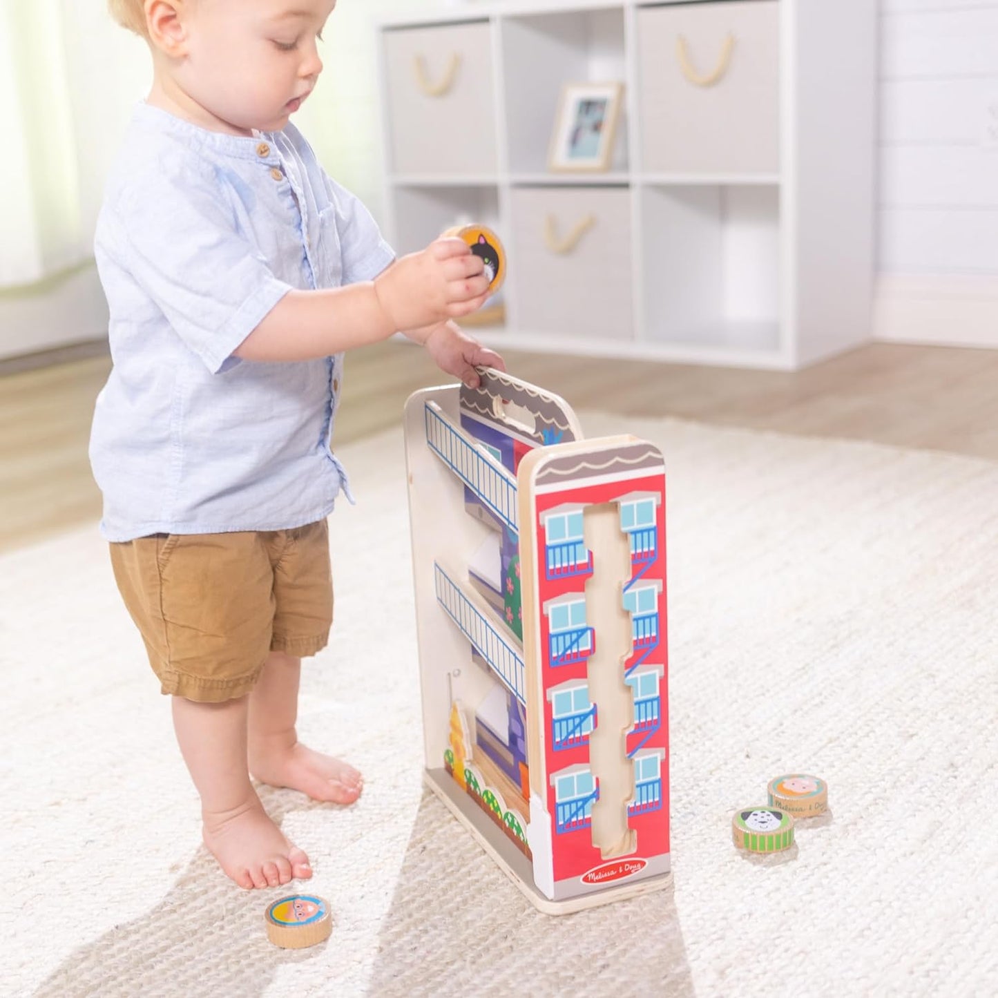 Melissa & Doug GO Tots Wooden Town House Tumble with 6 Disks - FSC Certified