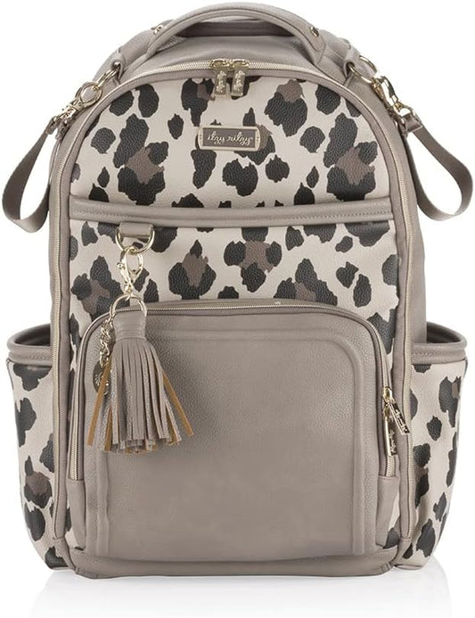 Itzy Ritzy Diaper Bag Backpack – Large Capacity Boss plus Baby Backpack Diaper Bag Featuring 19 Pockets, Changing Pad, Stroller Clips, and Comfortable Backpack Straps, Leopard