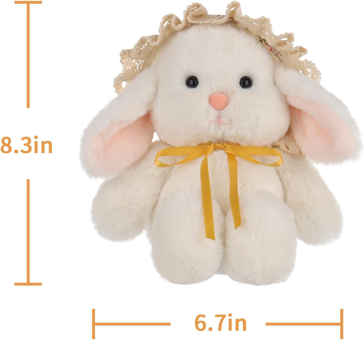 Apricot Lamb Picnic Lop-Eared Rabbit Plush Stuffed Animals for Kids, Soft Cute Rabbit Plush Toys for Baby Girl and Boy, Fluffy Picnic Lop-Eared Rabbit White 8.3 Inches