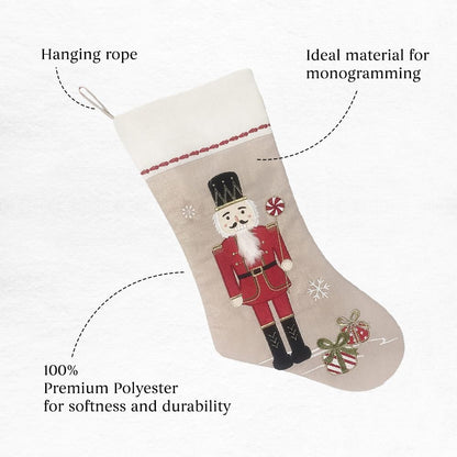 MON AMI Nutcracker Linen Christmas Stocking – 21” |Perfect for Monogramming, Christmas Décor, Christmas Socks & Decorations, for Family & Kids