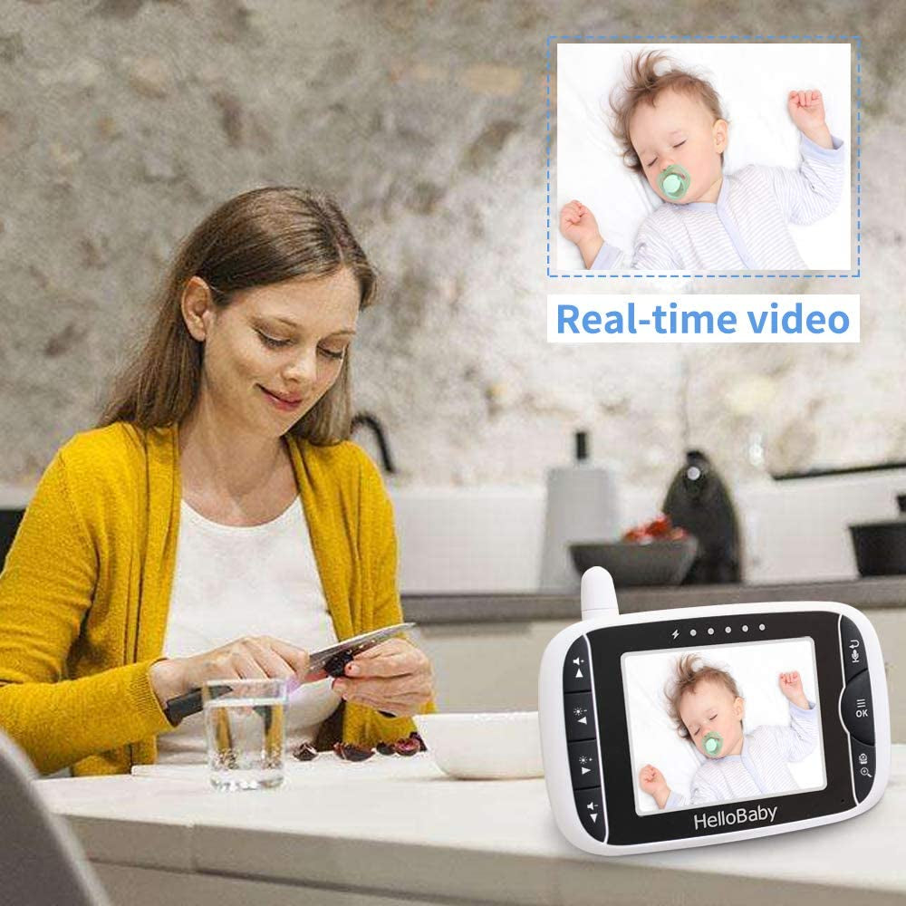 Hellobaby Video Baby Monitor with 2 Cameras and Audio. Baby Monitor with Remote Pan/Tilt/Zoom, VOX Mode, Night Vision, 2-Way Talk, 8 Lullabies