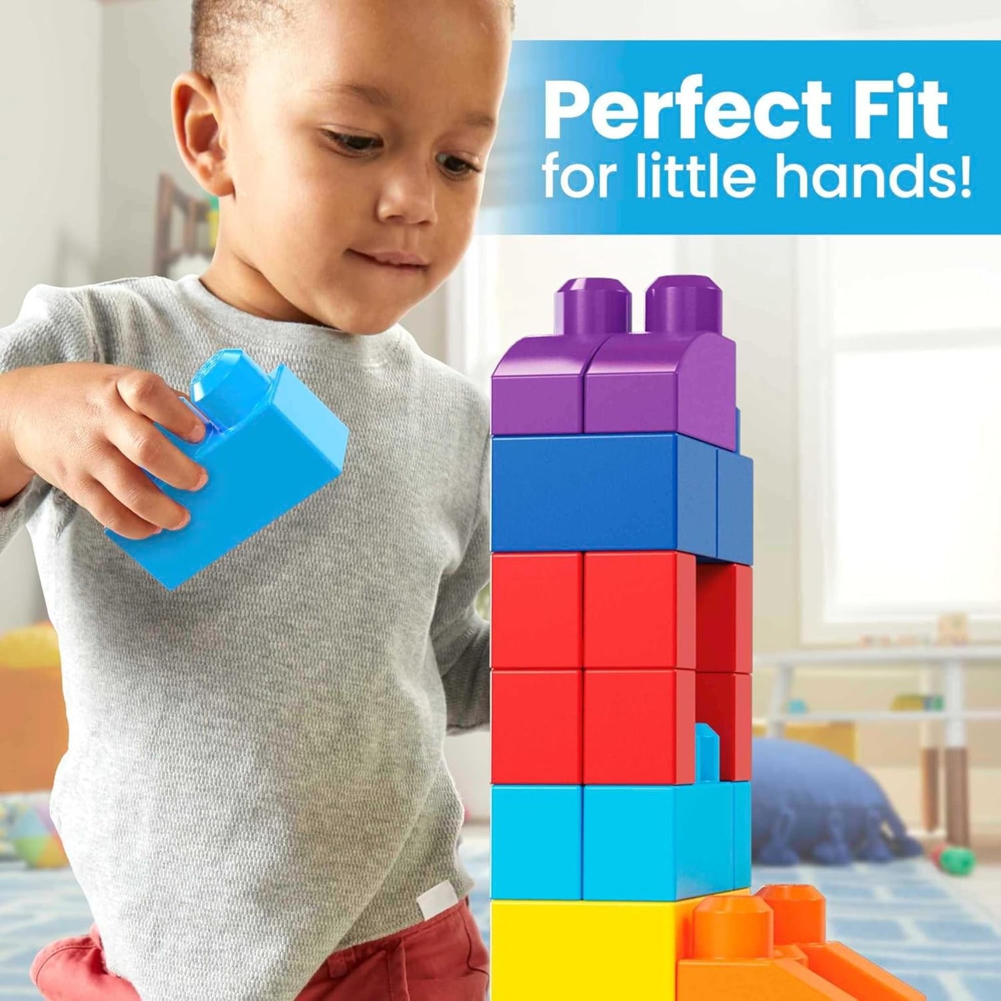 MEGA BLOKS First Builders Toddler Blocks Toys Set, Big Building Bag with 80 Pieces and Storage, Blue, Ages 1+ Years