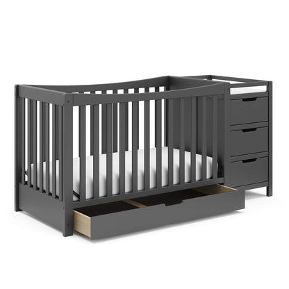 Graco Remi 4-In-1 Convertible Crib & Changer with Drawer (Pebble Gray & White) – GREENGUARD Gold Certified, Crib and Changing-Table Combo, Includes Changing Pad, Converts to Toddler Bed, Full-Size Bed