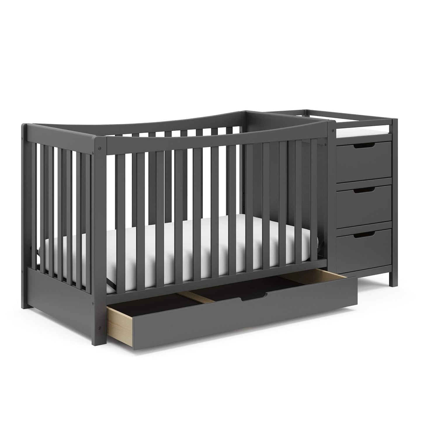 Graco Remi 4-In-1 Convertible Crib & Changer with Drawer (Gray) – GREENGUARD Gold Certified, Crib and Changing -Table Combo, Includes Changing Pad, Converts to Toddler Bed, Daybed and Full-Size Bed