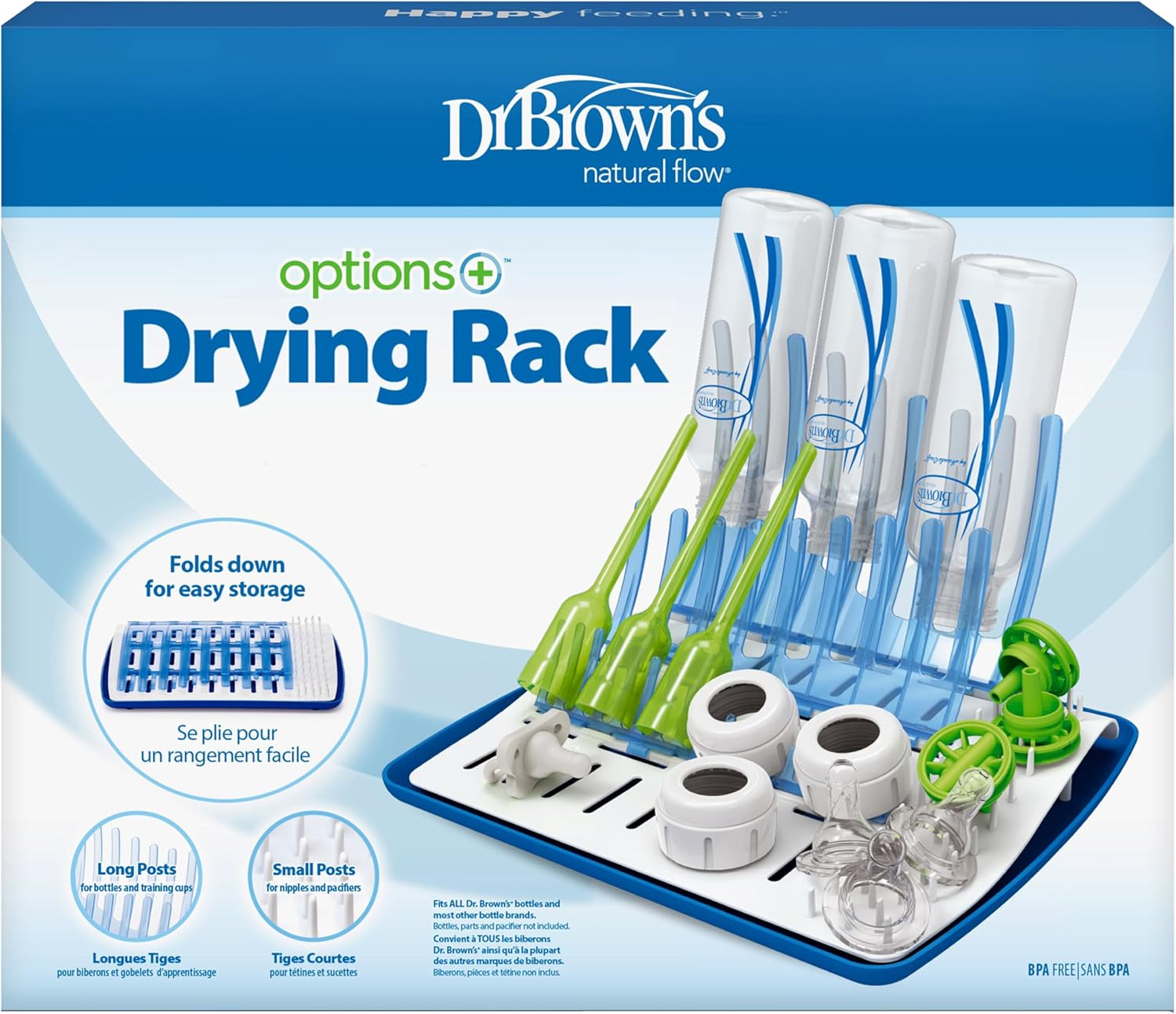 Dr. Brown'S Folding Baby Bottle Drying Rack for Easy Storage, Dry Nipples, Pacifiers and Other Baby Essentials, Bpa-Free