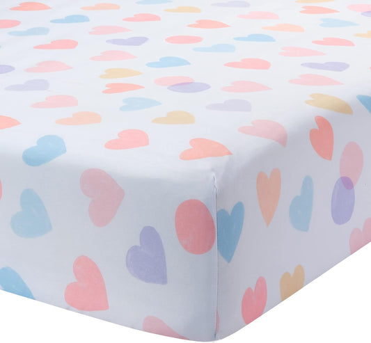 Bedtime Originals Rainbow Hearts White/Peach/Purple Baby Fitted Crib Sheet