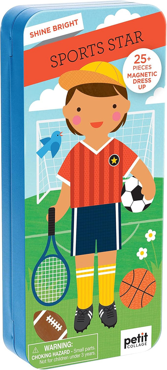 Petit Collage - Sports Star - Shine Bright - Magnetic Dress-Up Game with Mix and Match Magnetic Pieces, Ideal for Ages 3+ – Includes 2 Scenes and 25 Creative Magnetic Pieces