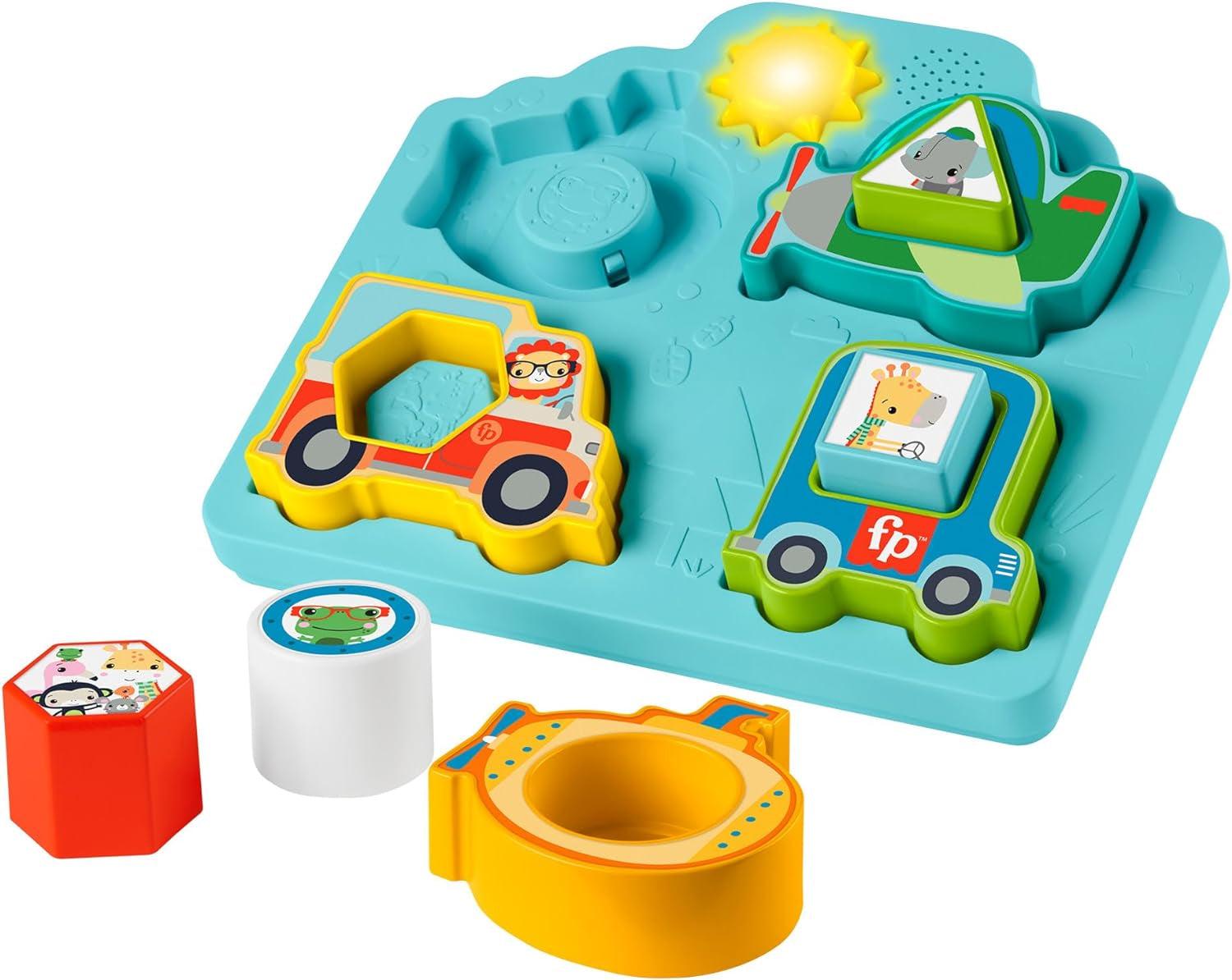 Fisher-Price Baby Sorting Toy Shapes & Sounds Vehicle Puzzle with Music & Lights for Fine Motor Play, Ages 9M+