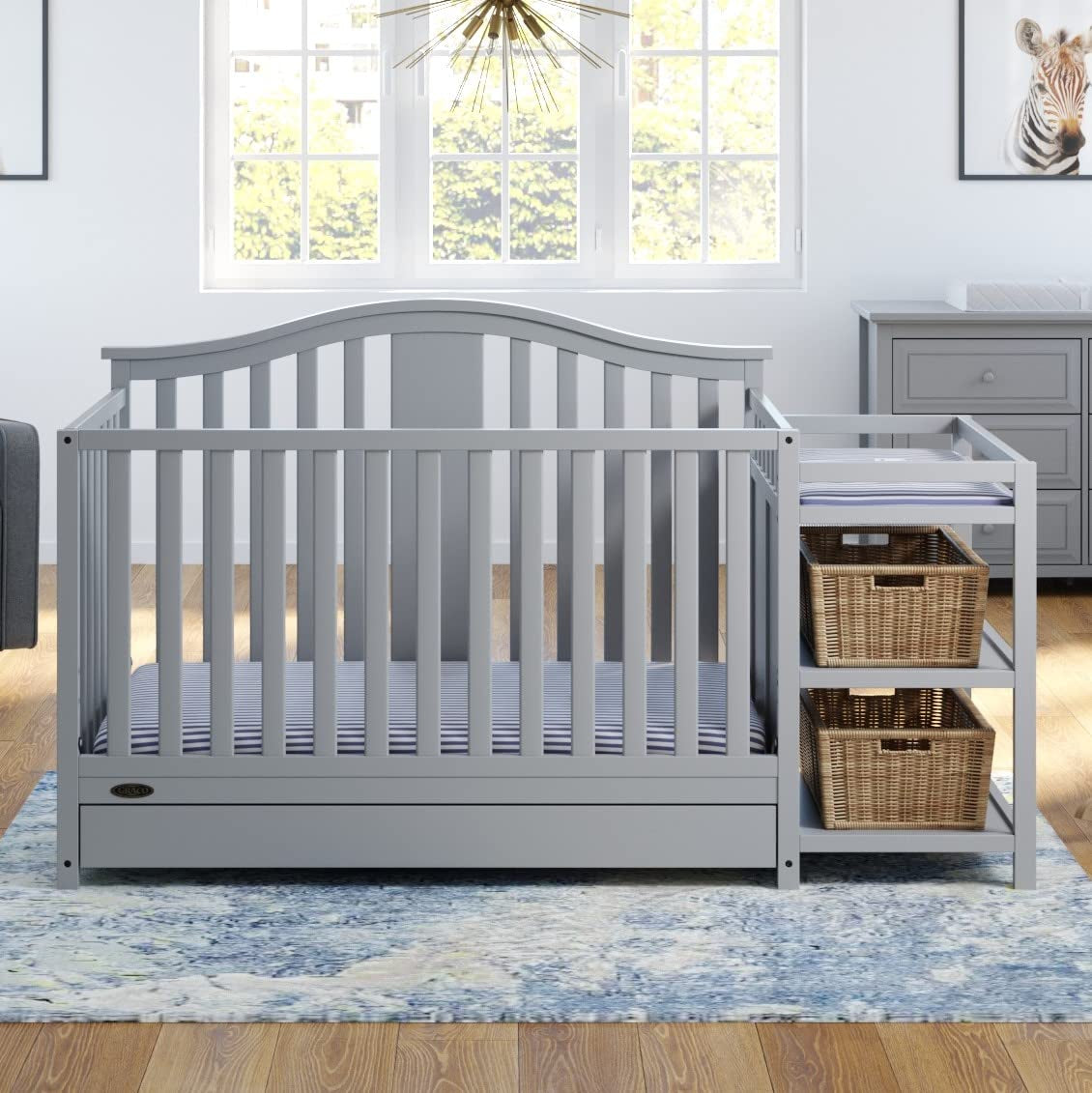 Graco Solano 4-In-1 Convertible Crib and Changer with Drawer (Pebble Gray) – Crib and Changing Table Combo with Drawer, Includes Changing Pad, Converts to Toddler Bed, Daybed and Full-Size Bed