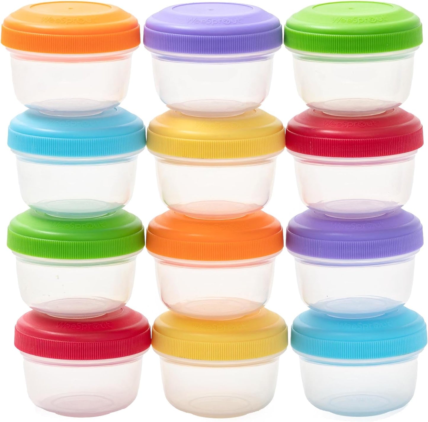 Weesprout Leakproof Baby Food Storage - 12 Container Set, Small Plastic Containers with Lids, Lock in Freshness, Nutrients, & Flavor, Freezer & Dishwasher Friendly, 4Oz Snack Container (Variety Matte)