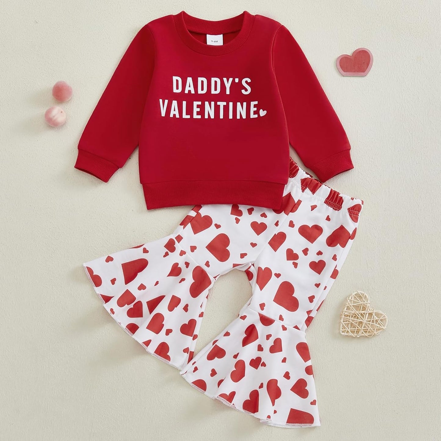 Dcohmch Daddys Valentine Baby Girl Outfit Long Sleeve Sweatshirt with Heart Flare Pants Toddler Valentines Day Outfits