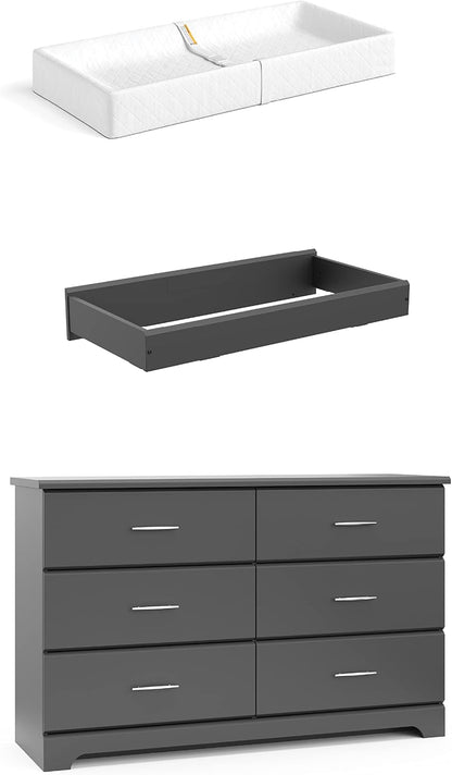 Storkcraft Brookside 6 Drawer Chest with Changing Topper and Change Pad - Gray