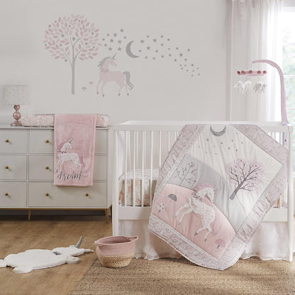 Levtex Baby - Colette Resuable Wall Decal - Unicorn, Tree and Stars - Pink and Grey - Nursery Accessories - Size: 58 X 30 In.