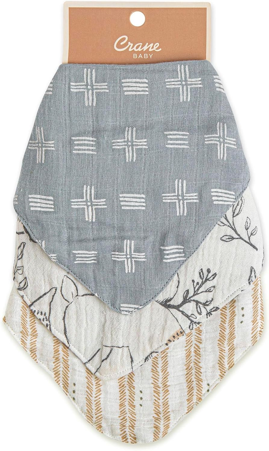 Crane Baby Soft Muslin Baby Bib Set, Adjustable and Absorbent Bandana Style Bibs for Boys and Girls