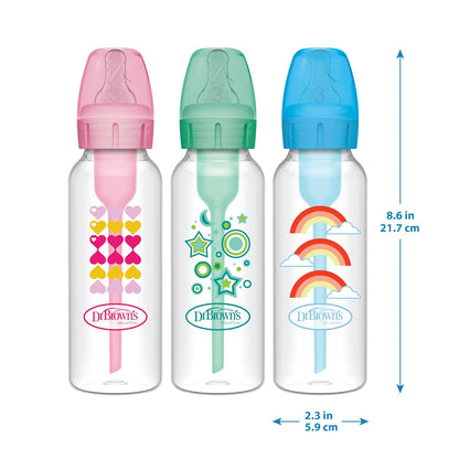 Dr. Brown'S Anti-Colic Options+ Narrow Sippy Bottle Starter Kit, 8Oz/250Ml, with Level 3 Medium-Fast Flow Nipple and Soft 100% Silicone Sippy Spout, Green, BPA Free, 6M+